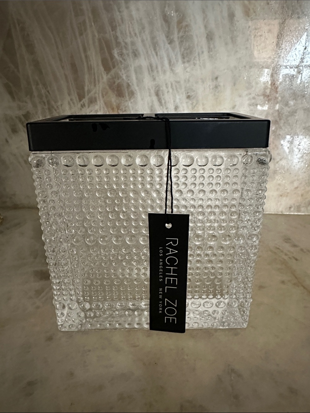 Rachel Zoe Clear Textured Glass Toothbrush Holder with Black Top